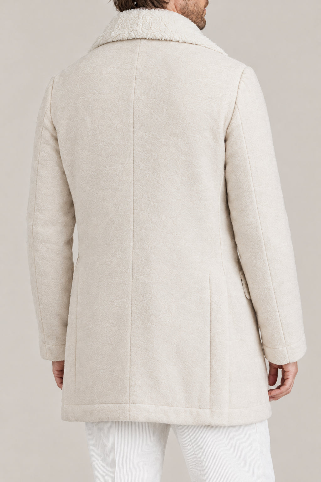 BRUNELLO CUCINELLI MEN'S SAND ECRU WOOL DOUBLE BREASTED JACKET