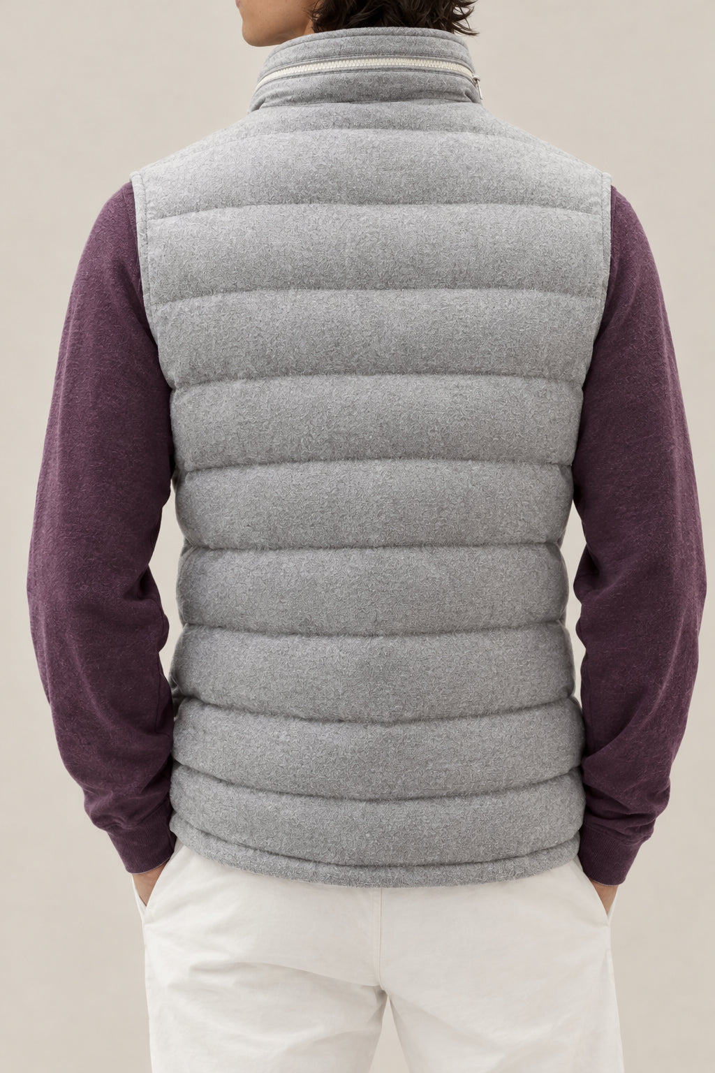 BRUNELLO CUCINELLI MEN'S FOG WOOL BLEND QUILTED VEST