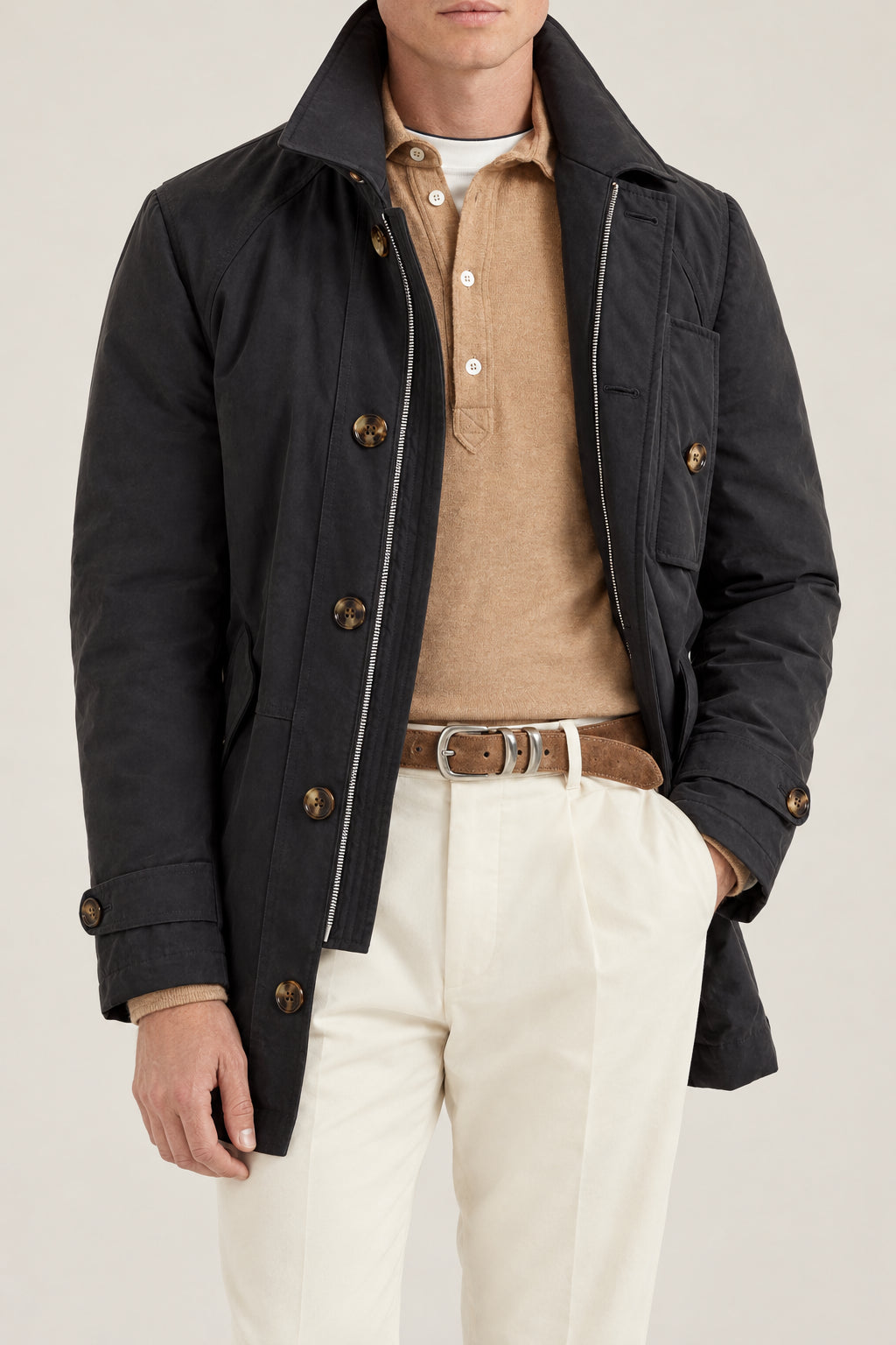 BRUNELLO CUCINELLI MEN'S BLACK COTTON BLEND CASUAL JACKET