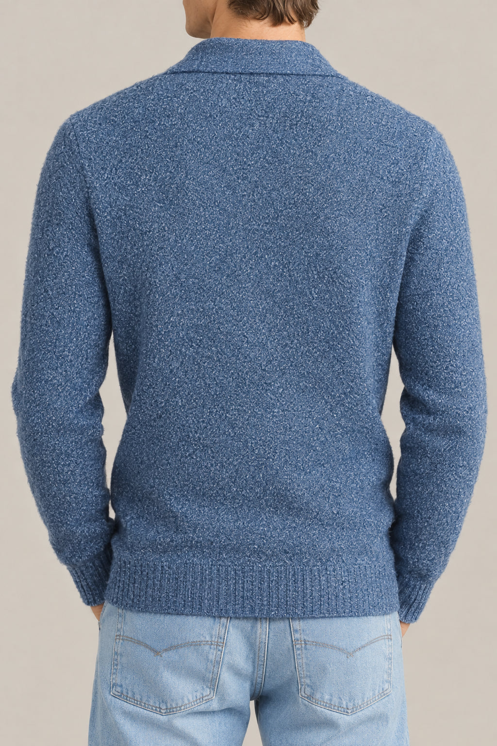 BRUNELLO CUCINELLI MEN'S BLUE WOOL BLEND POLO COLLAR SWEATER