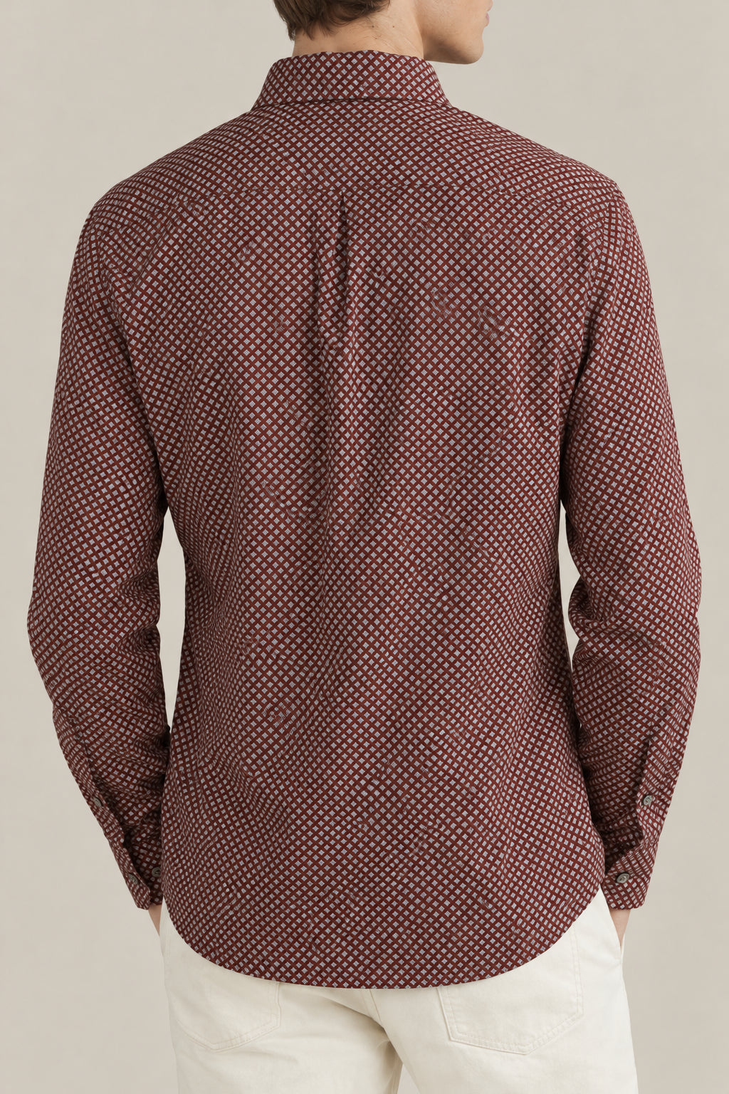 BRUNELLO CUCINELLI MEN'S CORAL PATTERNED COTTON BUTTON DOWN SHIRT
