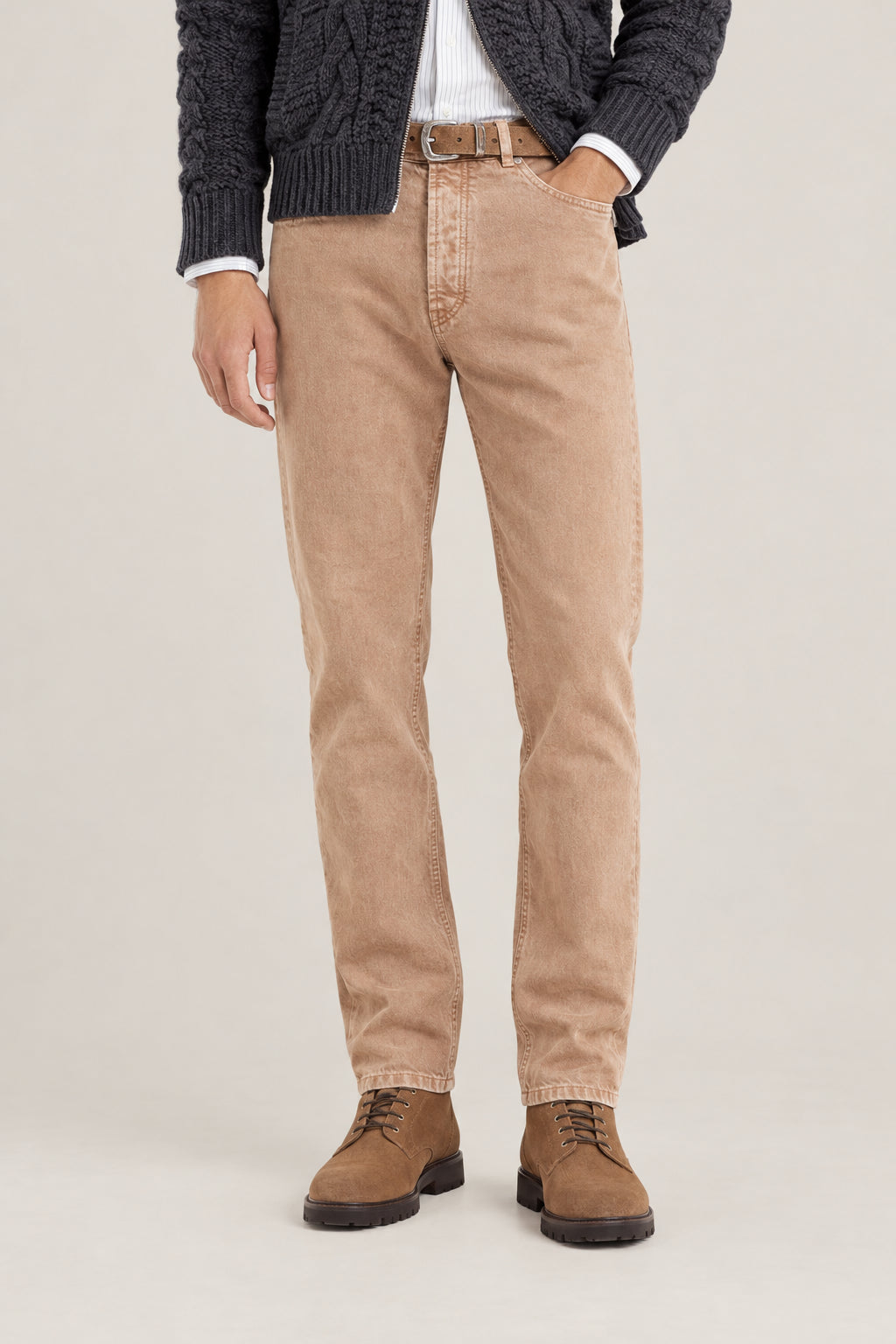 BRUNELLO CUCINELLI MEN'S CAMEL COTTON STRAIGHT LEG TROUSERS