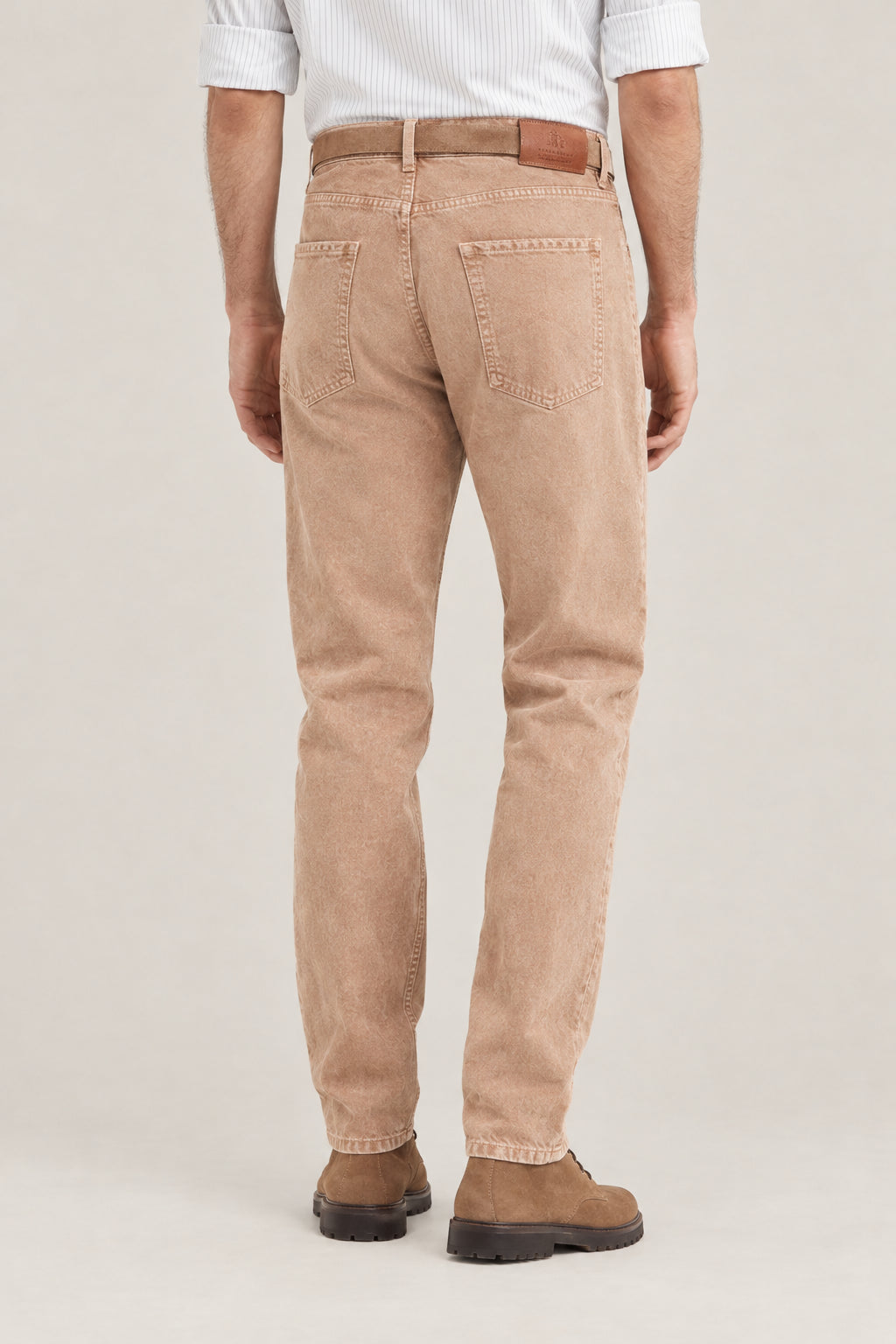 BRUNELLO CUCINELLI MEN'S CAMEL COTTON STRAIGHT LEG TROUSERS