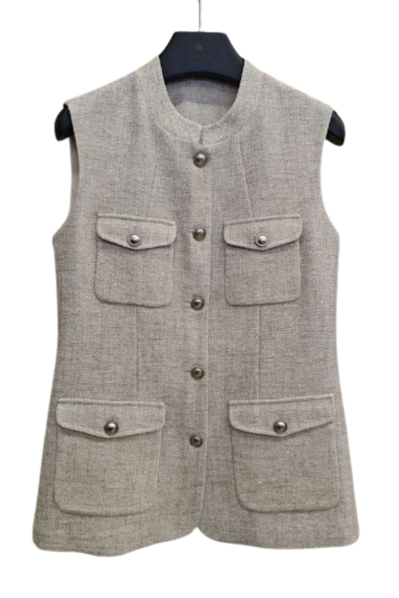 Max Simple Artisanal Lurex Vest Flax MSES260039F