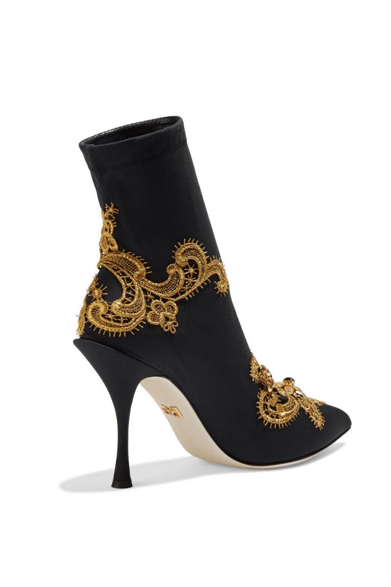 Dolce & Gabbana Black/Gold Baroque Embroidered Fabric Lori Ankle Boots