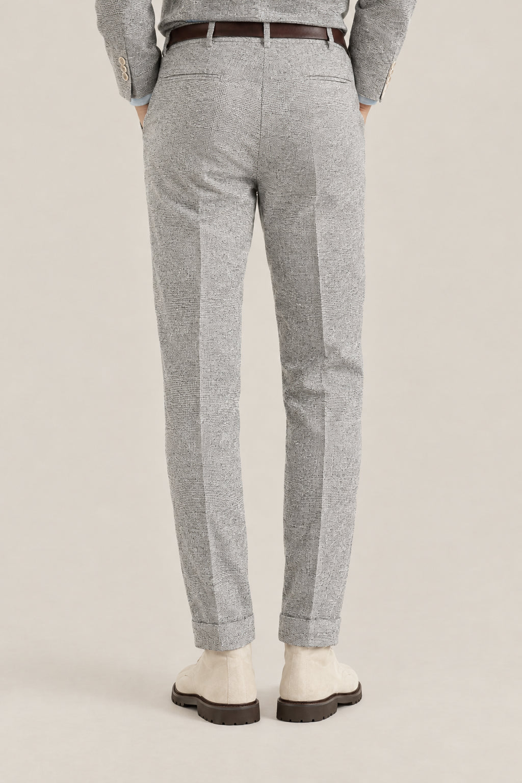BRUNELLO CUCINELLI MEN'S LIGHT GREY SILK WOOL BLEND PLEATED TROUSERS
