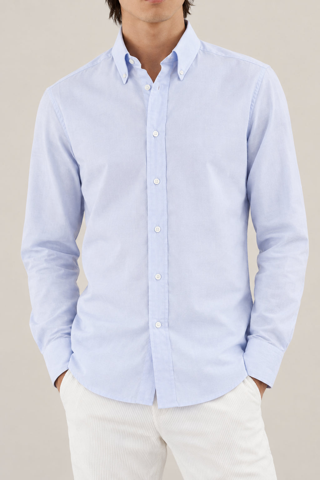 BRUNELLO CUCINELLI MEN'S SKY BLUE COTTON BUTTON DOWN SHIRT