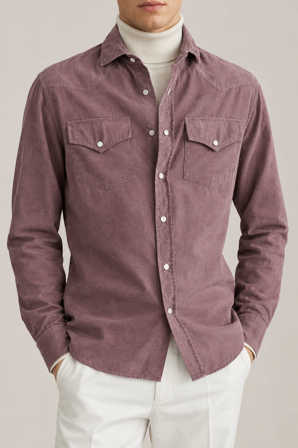 BRUNELLO CUCINELLI MEN'S ONION COTTON WESTERN SHIRT