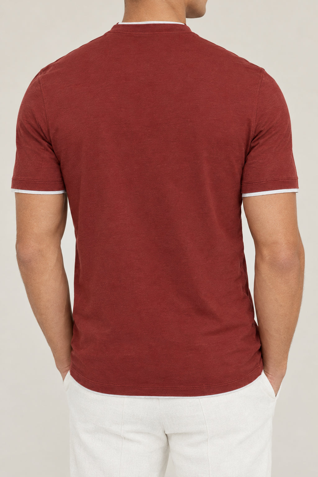 BRUNELLO CUCINELLI MEN'S CORAL AND LIGHT GREY SHORT SLEEVE SHIRT