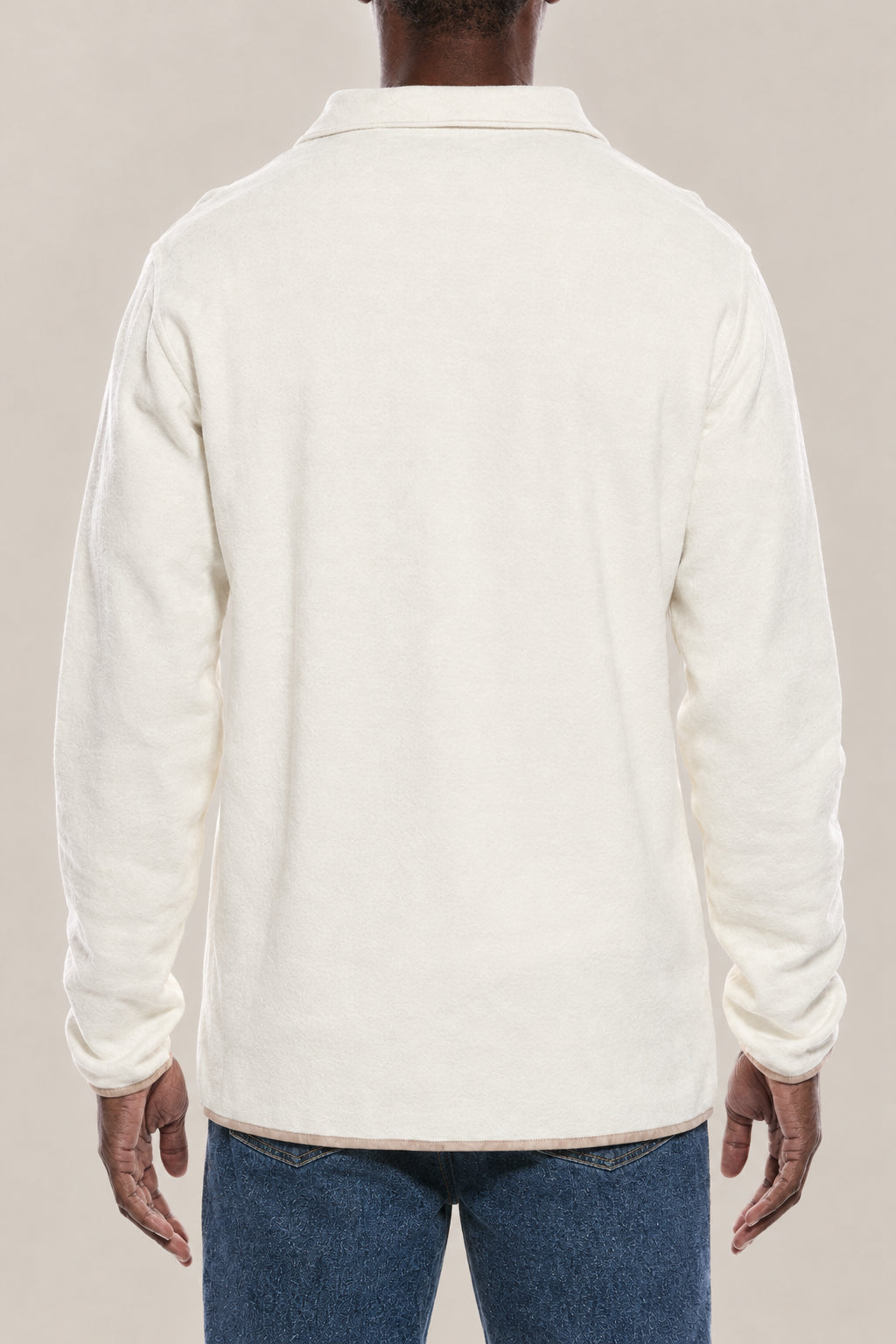 BRUNELLO CUCINELLI MEN'S OFF WHITE HALF ZIP WOOL BLEND SHIRT