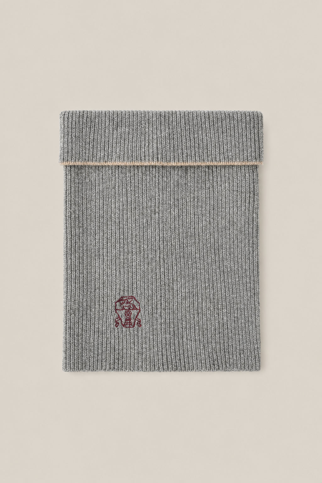 BRUNELLO CUCINELLI MEN'S LIGHT GREY LIGHT CAMEL WOOL KNIT SCARF