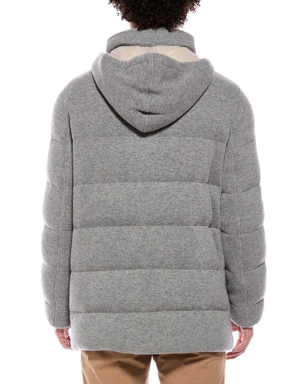 BRUNELLO CUCINELLI MEN'S LIGHT GREY WOOL PADDED JACKET