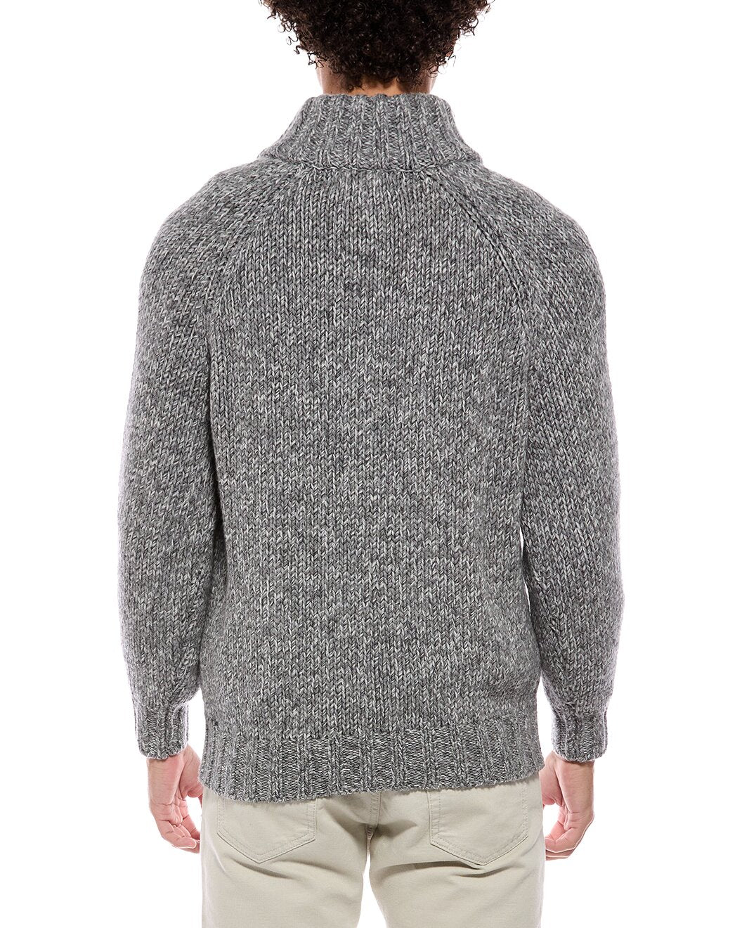BRUNELLO CUCINELLI MEN'S GREY WOOL SILK BLEND ZIP SWEATER