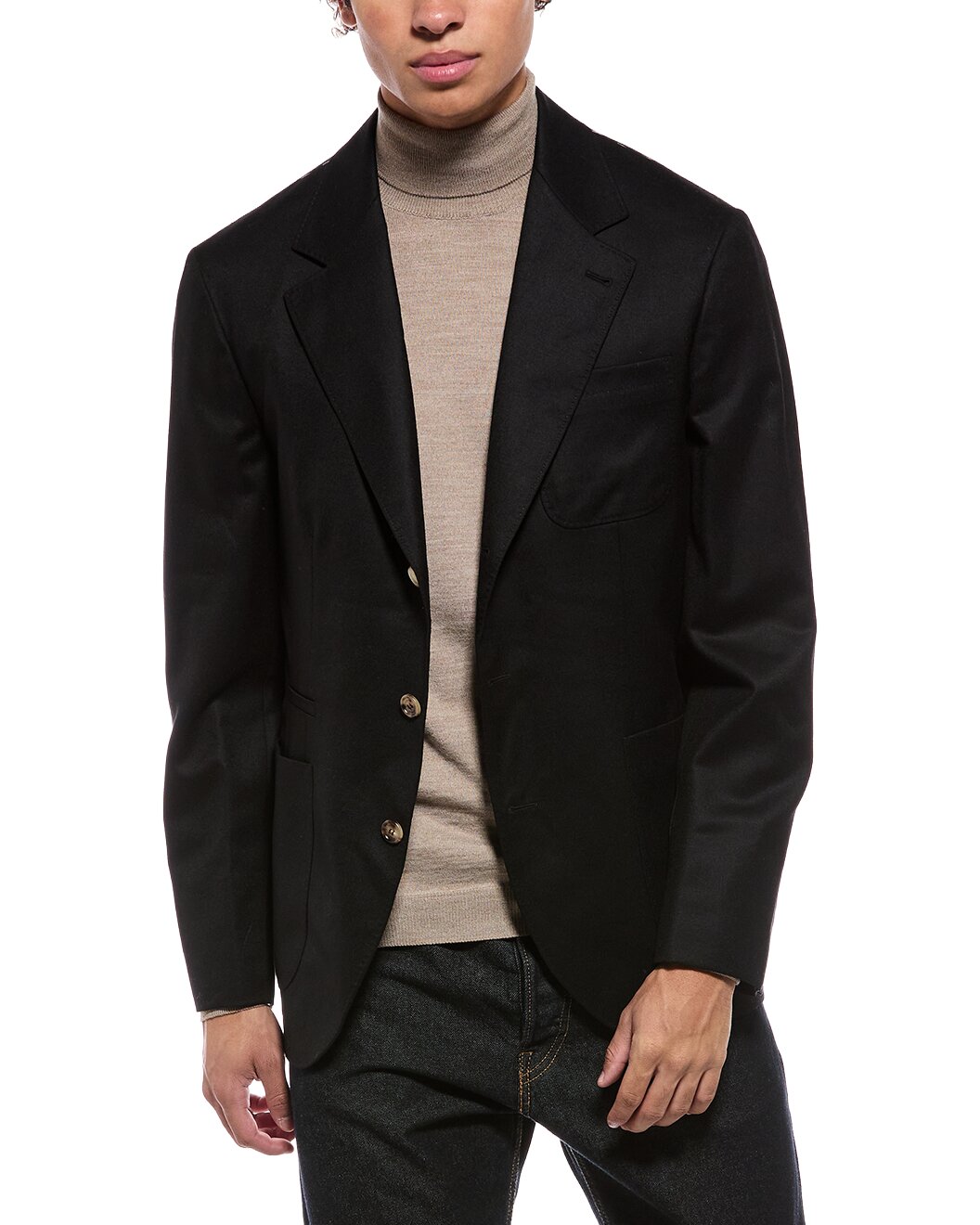 BRUNELLO CUCINELLI MEN'S BLACK WOOL TWO BUTTON BLAZER