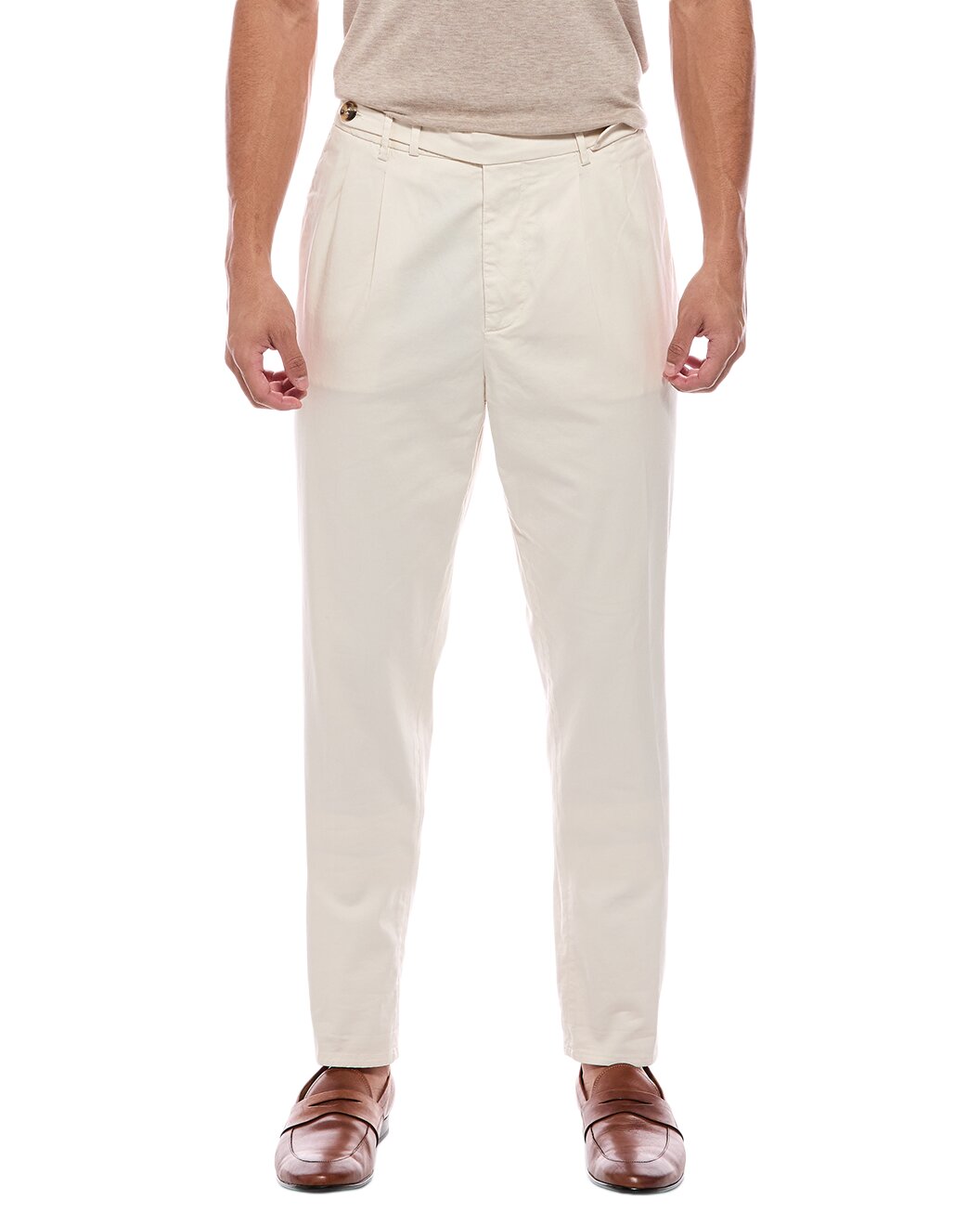 BRUNELLO CUCINELLI MEN'S OFF WHITE PLEATED FRONT TROUSERS