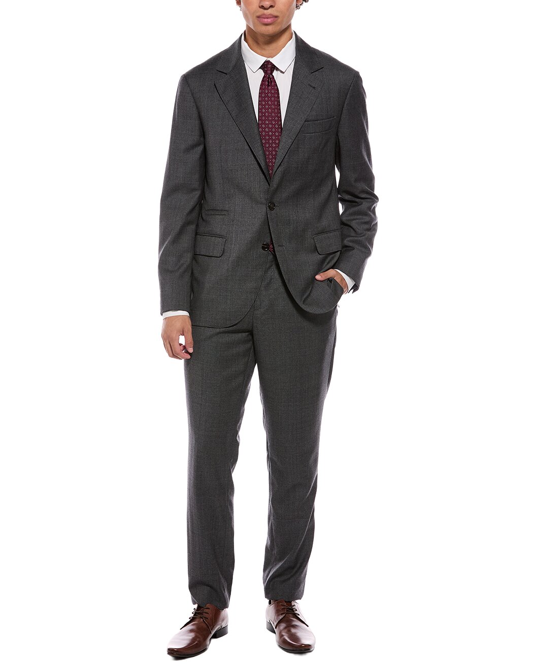 BRUNELLO CUCINELLI MEN'S MEDIUM GREY WOOL TWO BUTTON SUIT
