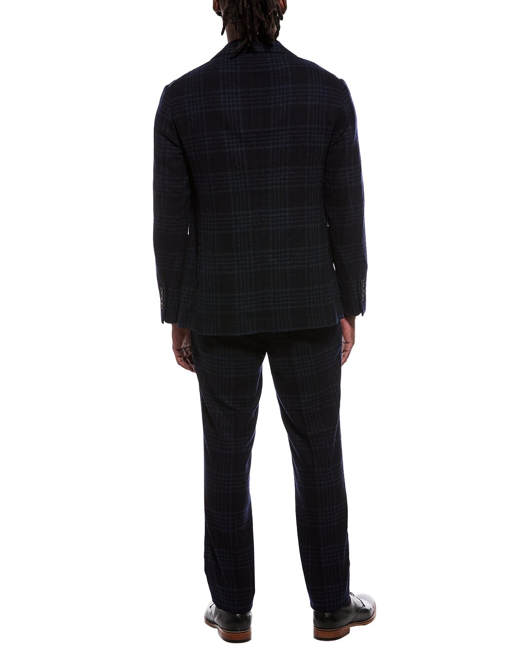 BRUNELLO CUCINELLI MEN'S NAVY WOOL SILK BLEND CHECKED SUIT