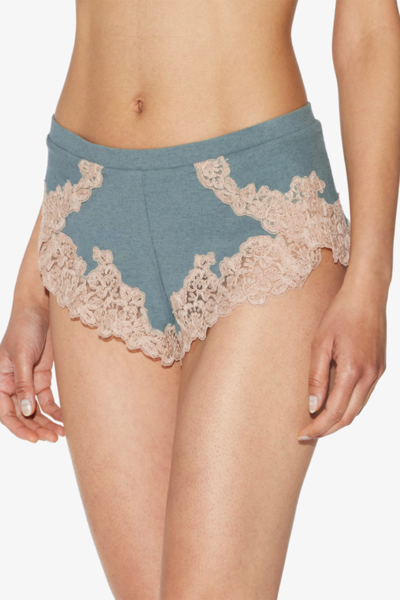 La Perla Cashmere Blend Ribbed Sleep Shorts In Sleepy Dream With Frastaglio