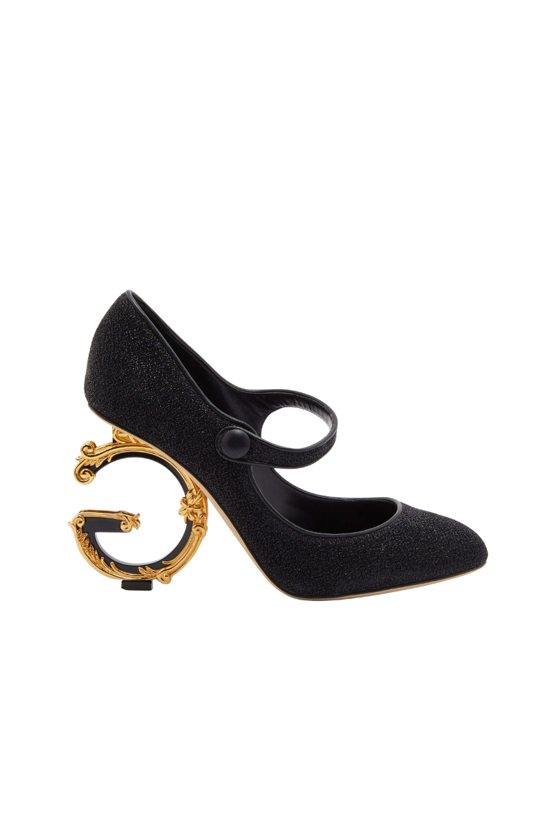 Dolce & Gabbana Mary Janes in Lurex with Sculpted Heel Black