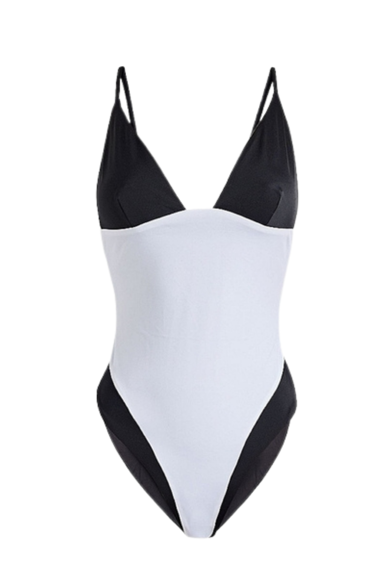 Onia Colorblocked Triangle Onepiece Black and White