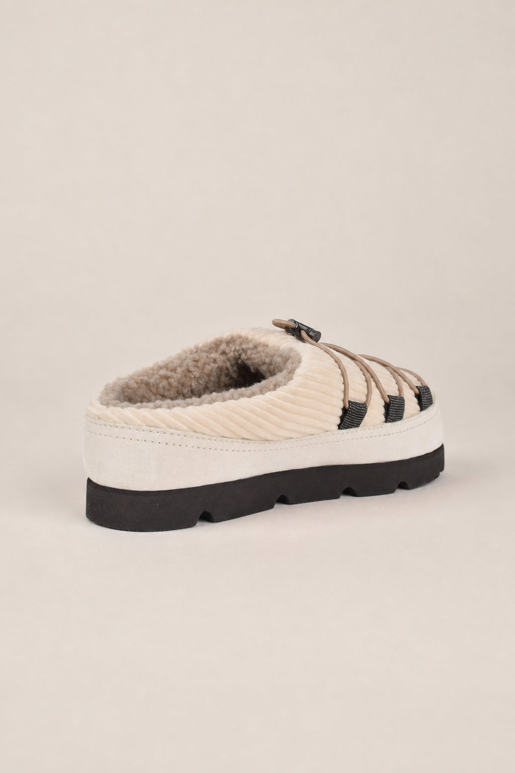 BRUNELLO CUCINELLI WOMEN'S BIANCO LEATHER CORDUROY LACE UP SHOE