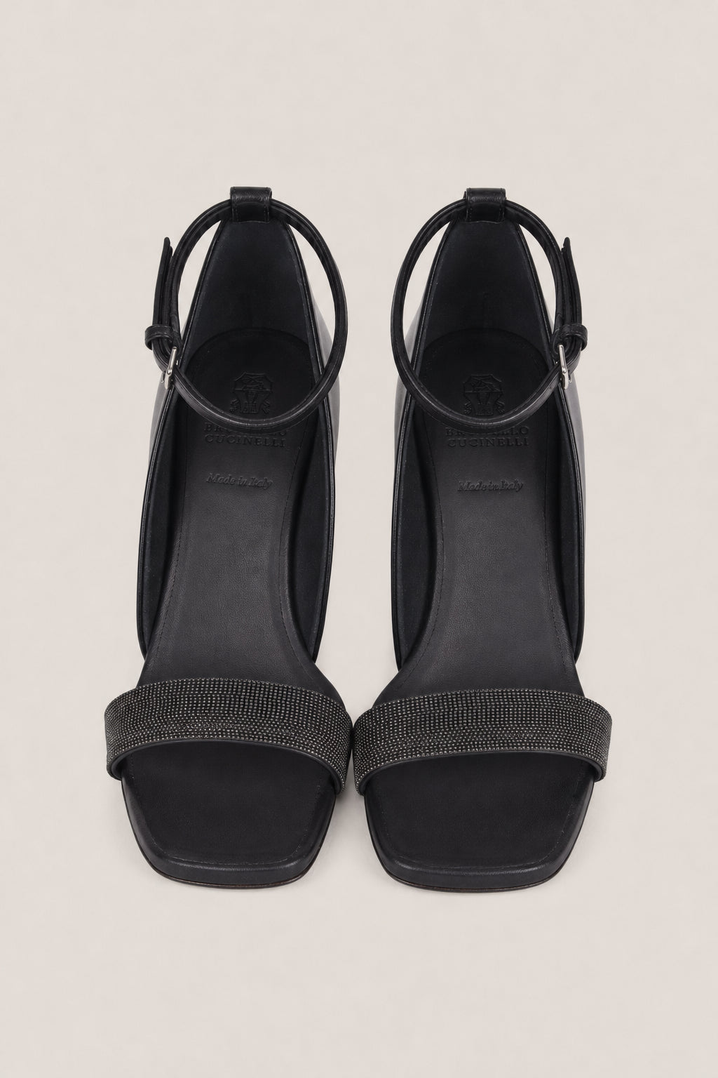 BRUNELLO CUCINELLI WOMEN'S NERO LEATHER SQUARE TOE ANKLE STRAP SANDALS