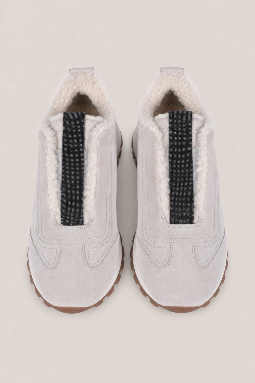 BRUNELLO CUCINELLI WOMEN'S QUARZO SUEDE SHEARLING LINED SLIP ON SHOES