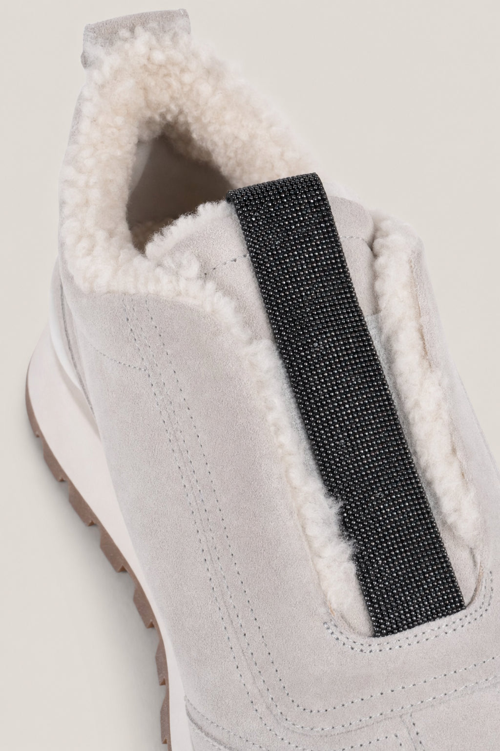 BRUNELLO CUCINELLI WOMEN'S QUARZO SUEDE SHEARLING LINED SLIP ON SHOES