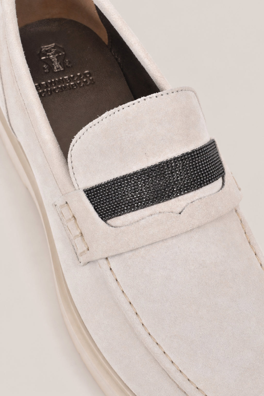 BRUNELLO CUCINELLI WOMEN'S IVORY SUEDE LOAFER SHOES