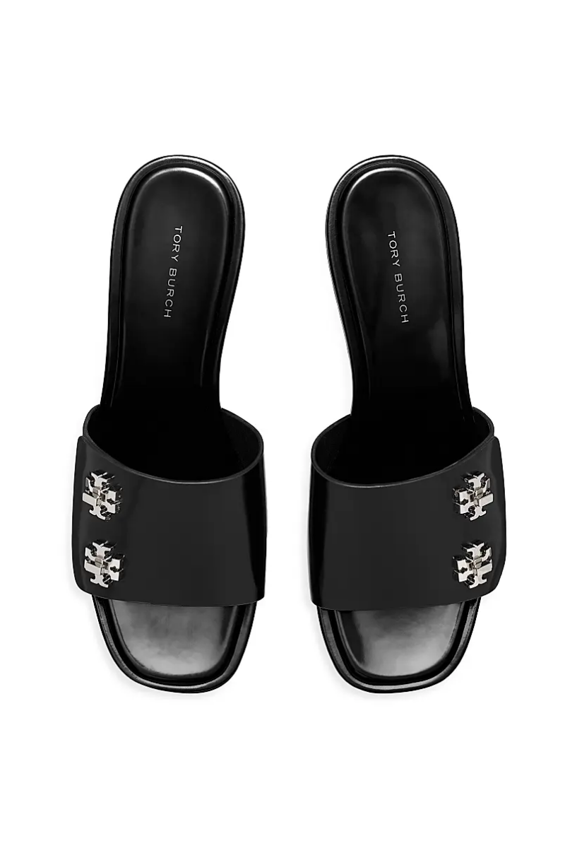 Tory Burch Turnlock Wedge Sandals 60mm in Black Leather