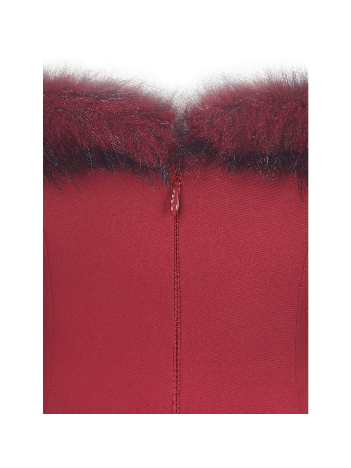 Nalia Crimson Fur Trimmed Sweetheart Mini Dress