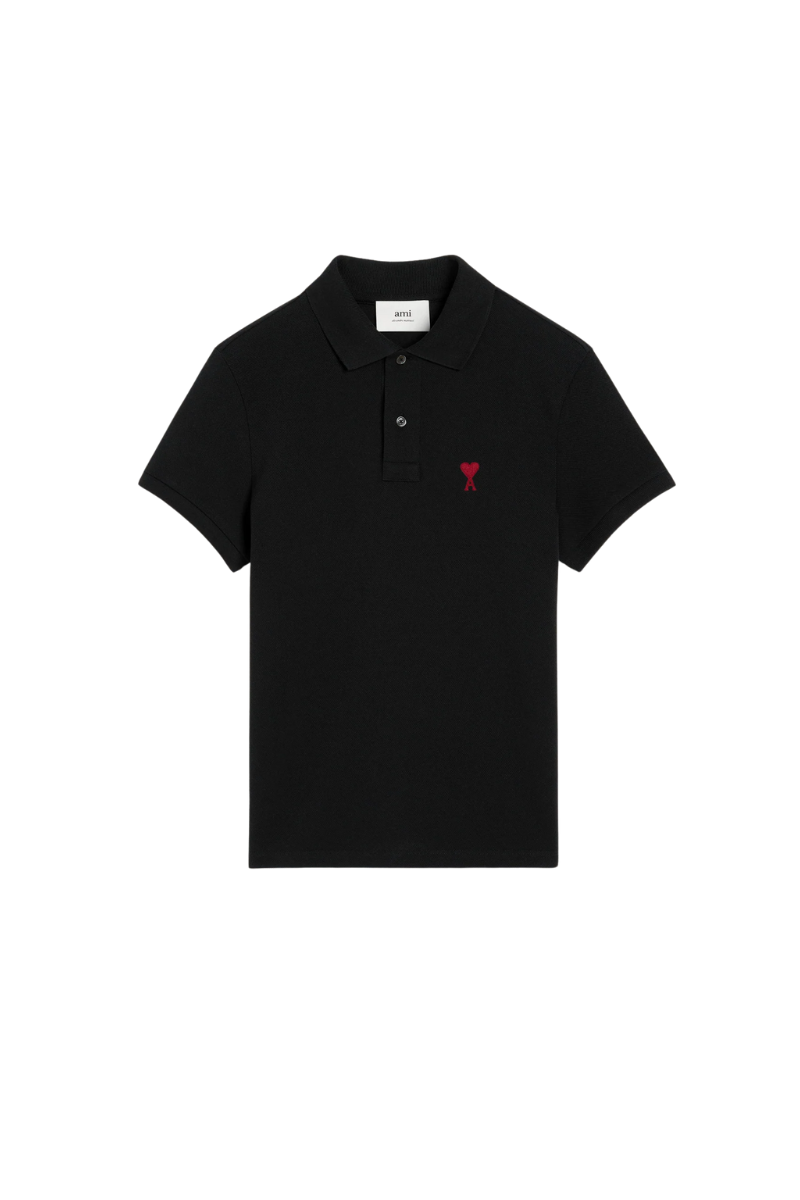 AMI de Coeur Black Cotton Polo Shirt