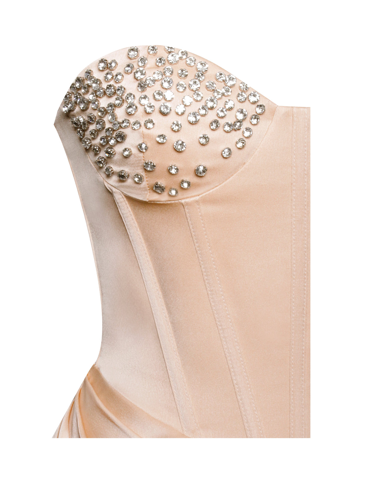 Amelia Blush Satin Corset Slit Gown With Crystal Embellished (Archive Sale)