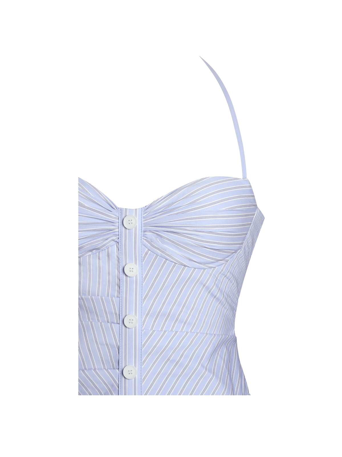 Melody Baby Blue Cotton Poplin Stripe Halter Drop Waist Mini Dress