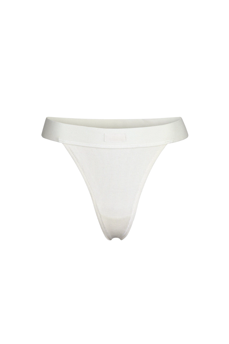 Skims Off-White Cotton Rib Thong