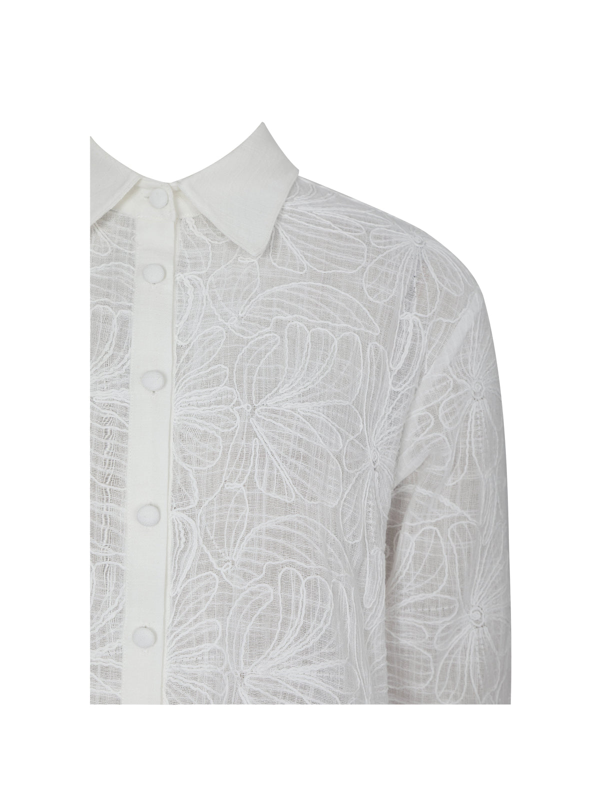 Quintina White Embroidered Cotton Gauze Button-Down Shirt