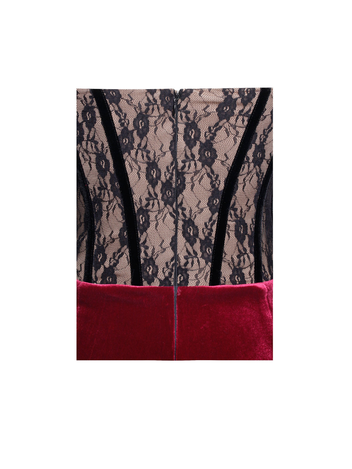 Gaia Burgundy Lace Velvet Corset Side Slit Dress (Archive Sale)