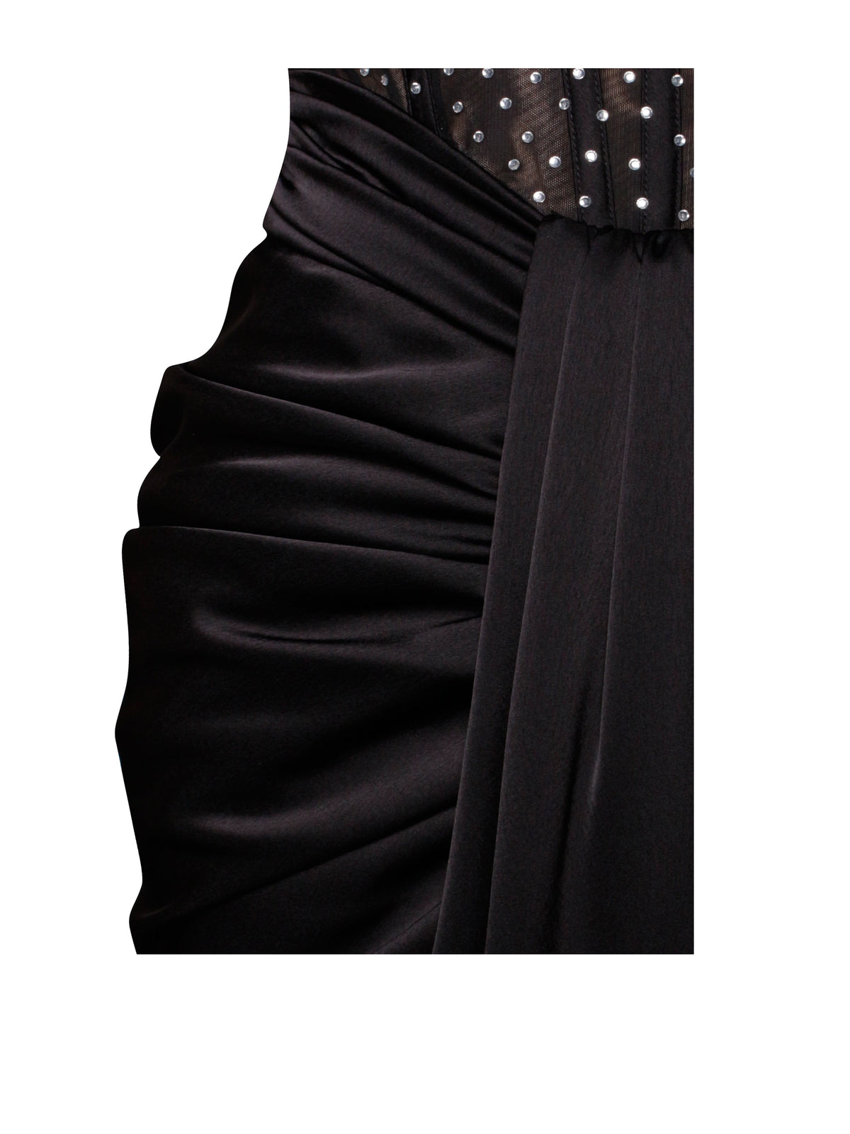 Stella Black Off Shoulder Crystal Corset Satin Gown (Archive Sale)