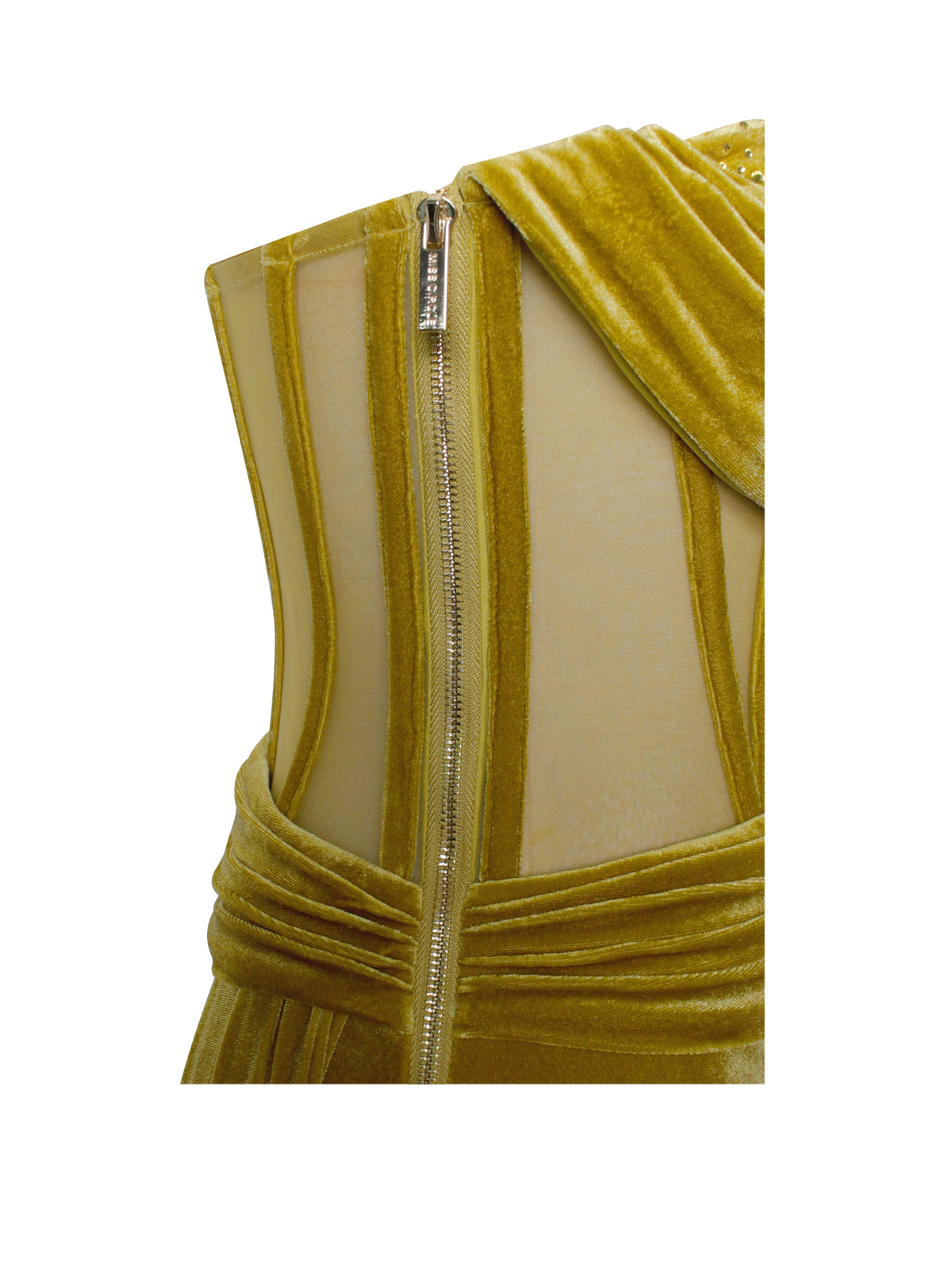 Octavia Gold Draping Crystal Corset High Slit Velvet Gown (Archive Sale)