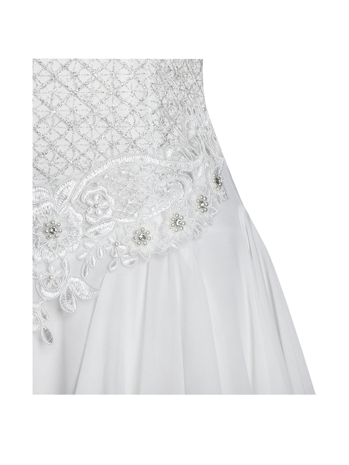 Fabiola Lace Trim Silver Net Top Mini Flare Chiffon Dress