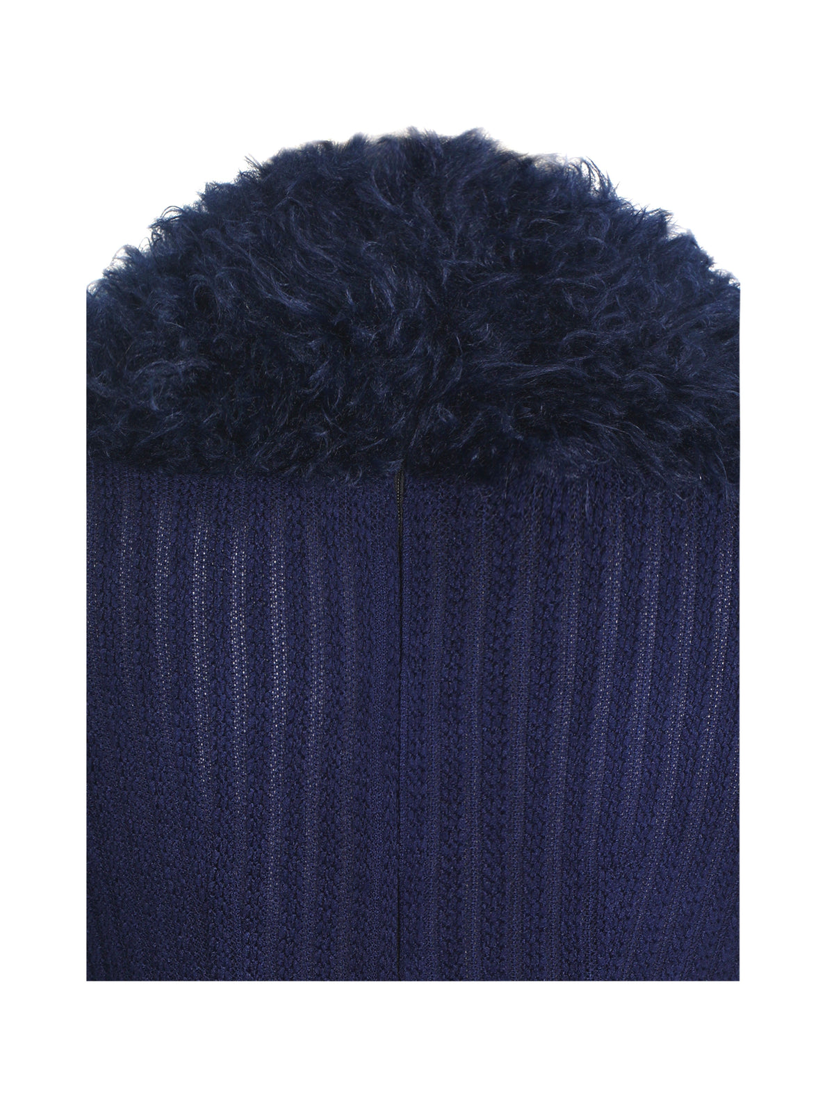 Romina Navy Plunging Fur Trimmed Crochet Maxi Dress