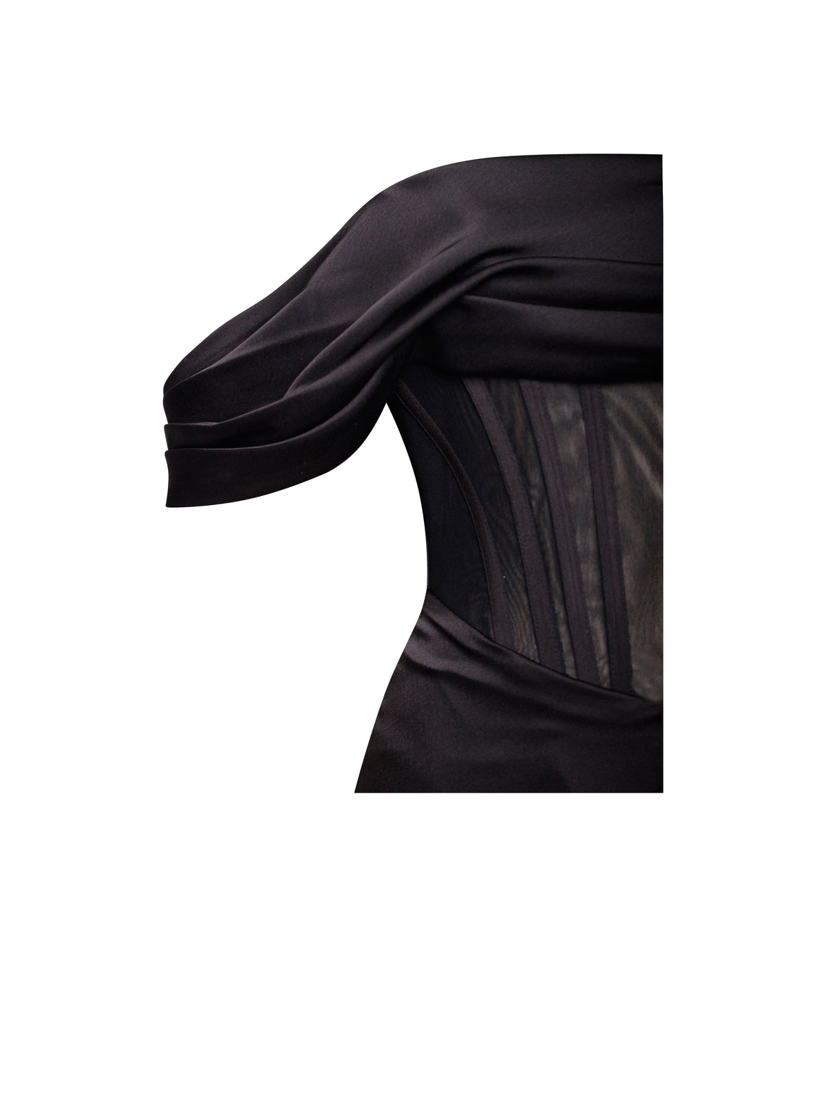 Rebeca Black Satin High Slit Corset Gown (Archive Sale)