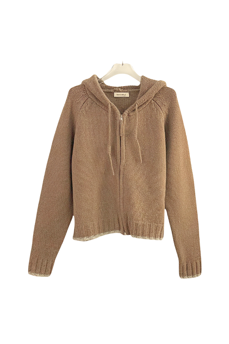 Max Simple Speckled Zip-Hood Cardigan Brown