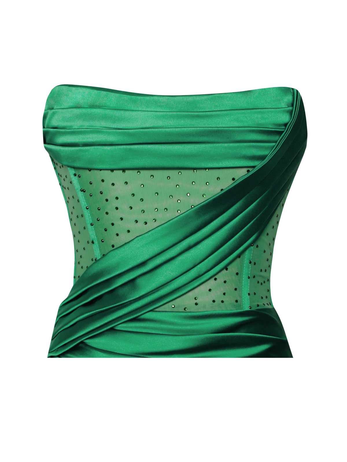 Holly Green Crystallized Corset High Slit Satin Gown (Archive Sale)