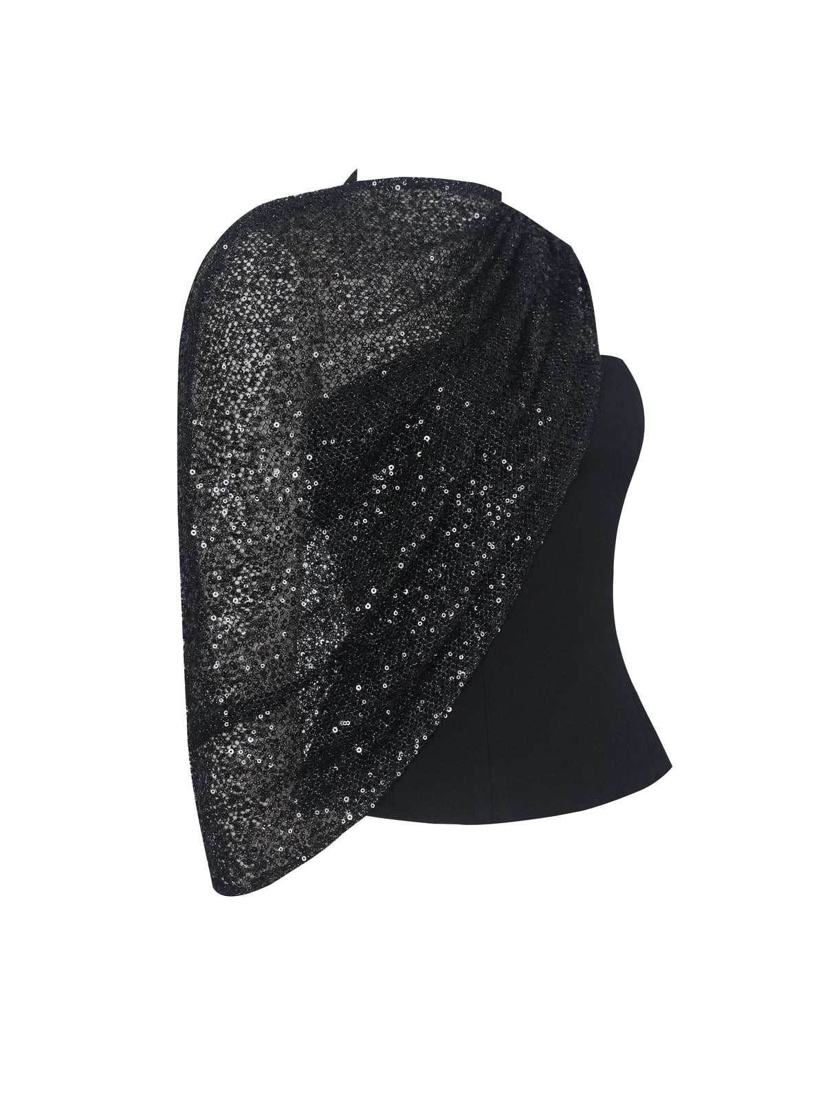 Quinette Black Peplum Top with Beaded Asymmetrical Cape