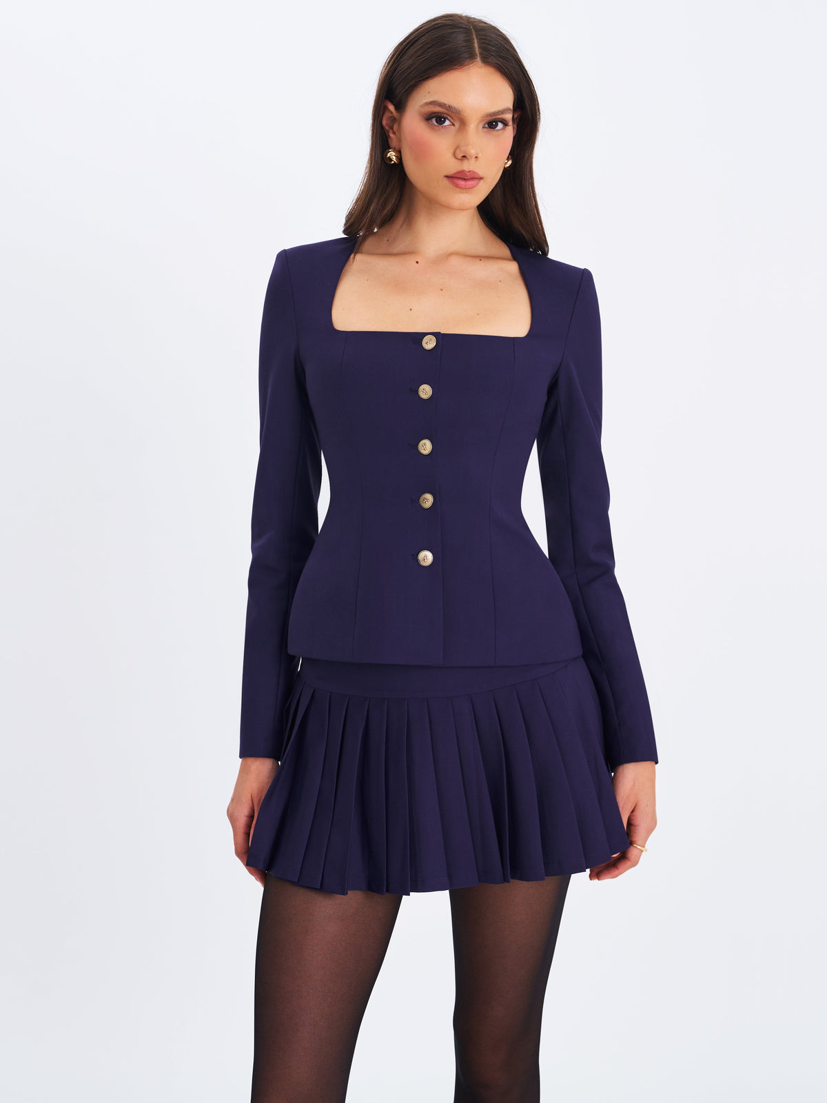 Skylar Indigo Pleated A-Line Mini Skirt