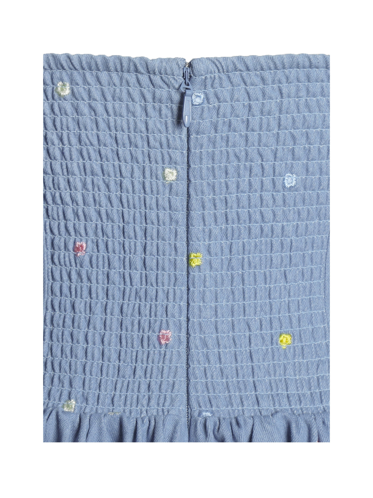 Zadie Cotton Denim Drop Waist Embroidery Flower Midi Dress (Archive Sale)
