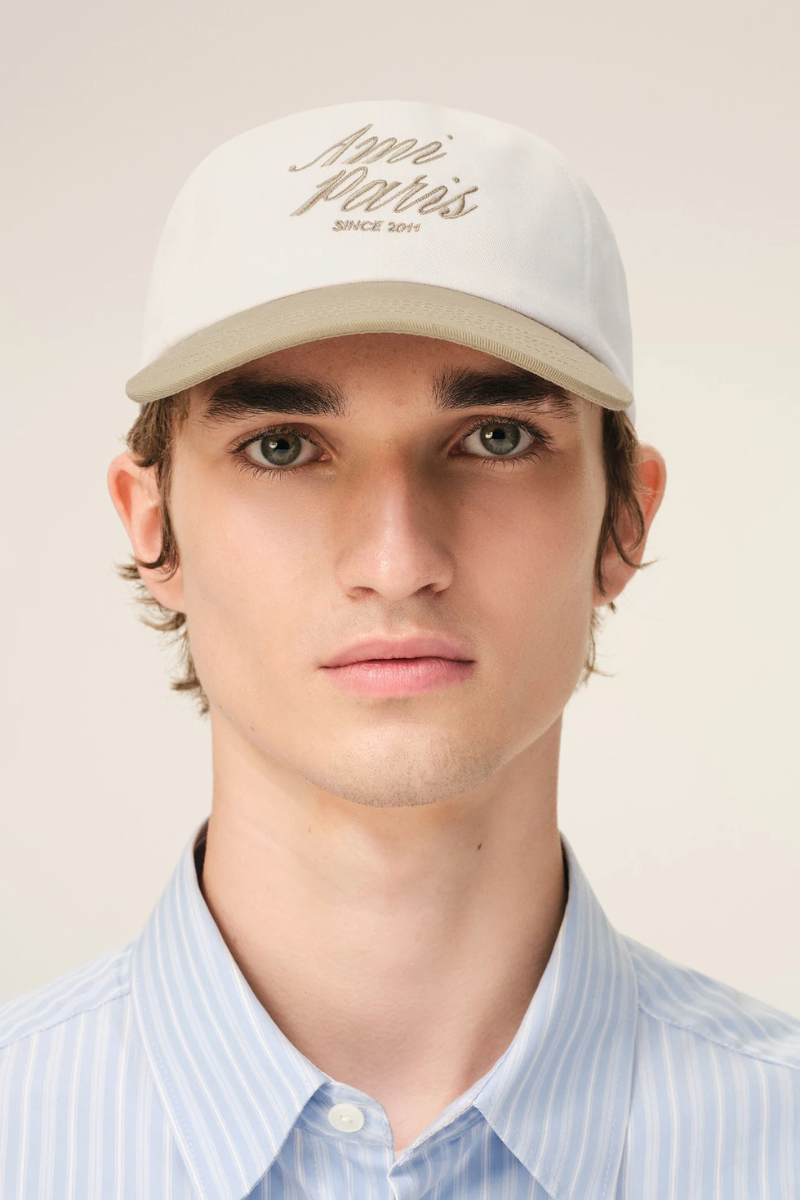 Ami Paris Cotton Bicolor Cap-Taupe Beige