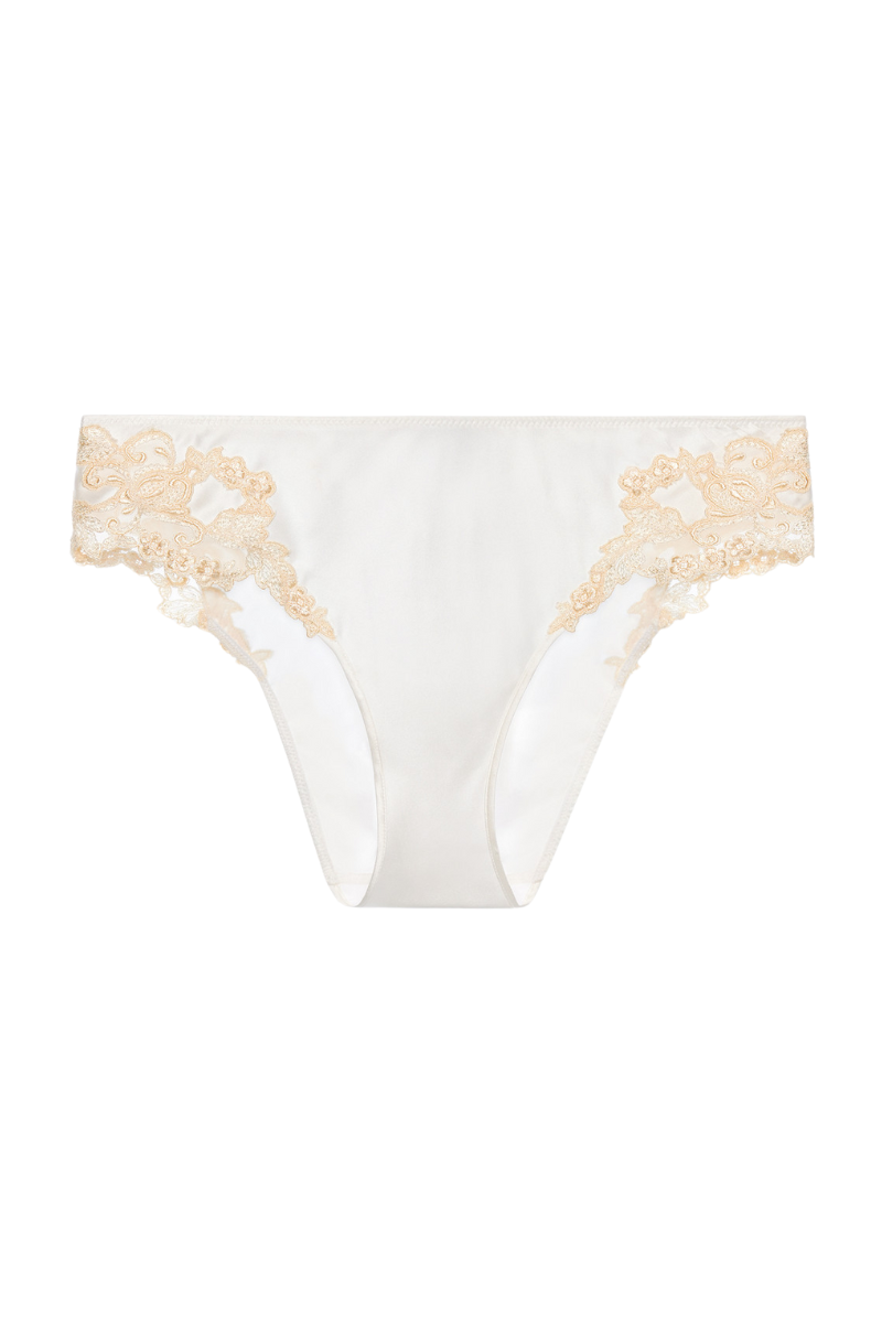 La perla White silk medium briefs with frastaglio