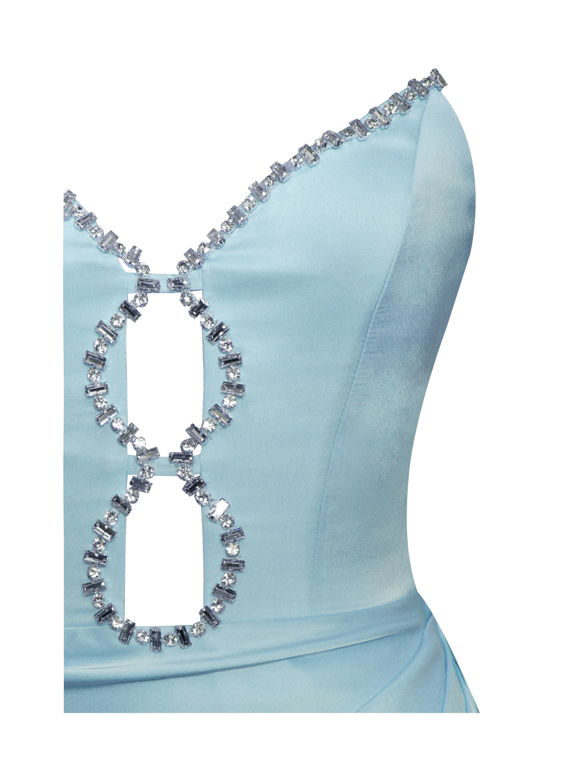 Marilyn Pale Blue Satin Crystal Embellished High Slit Gown (Archive Sale)